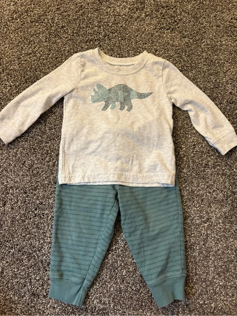 Carter's Gray Top with Green Dinosaur & Green Pants Matching Set